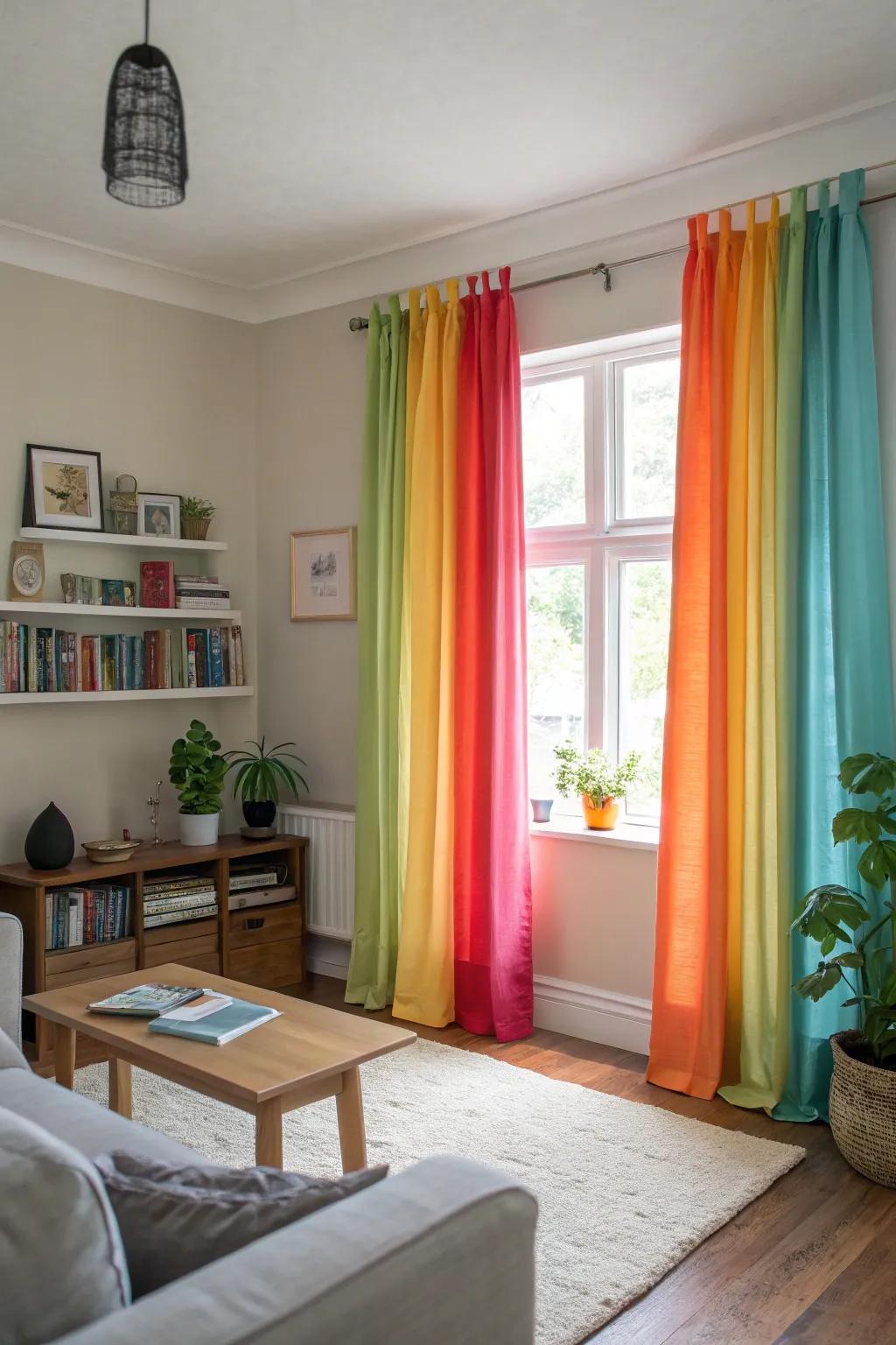 Vibrancy and personality added with colorful drapes.