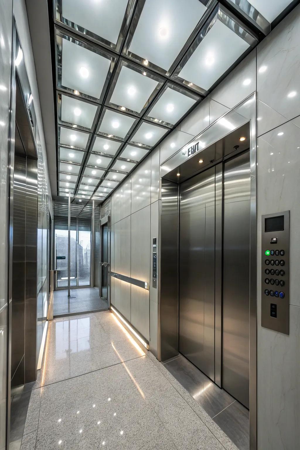 This elevator's contemporary sophistication is amplified through integrated lighting.