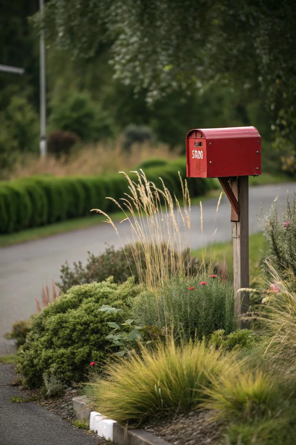 Ornamental reeds add texture and a contemporary feel to your mailbox.