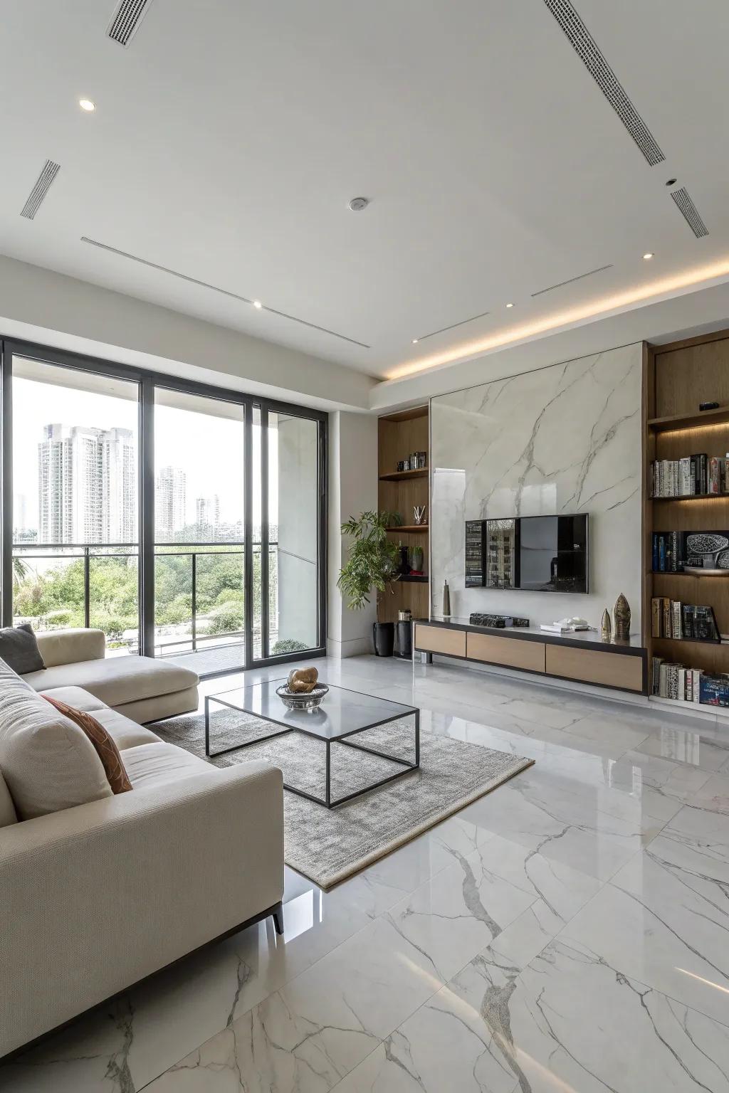 Simple design highlights the elegance of marble floors.