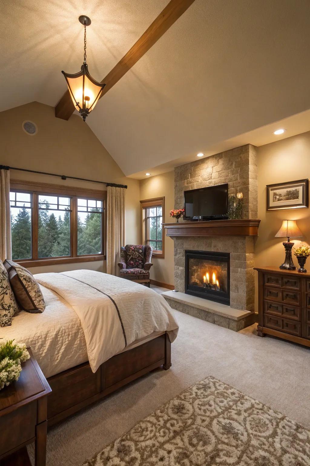 Corner fireplaces offer a unique and space-saving point of interest.