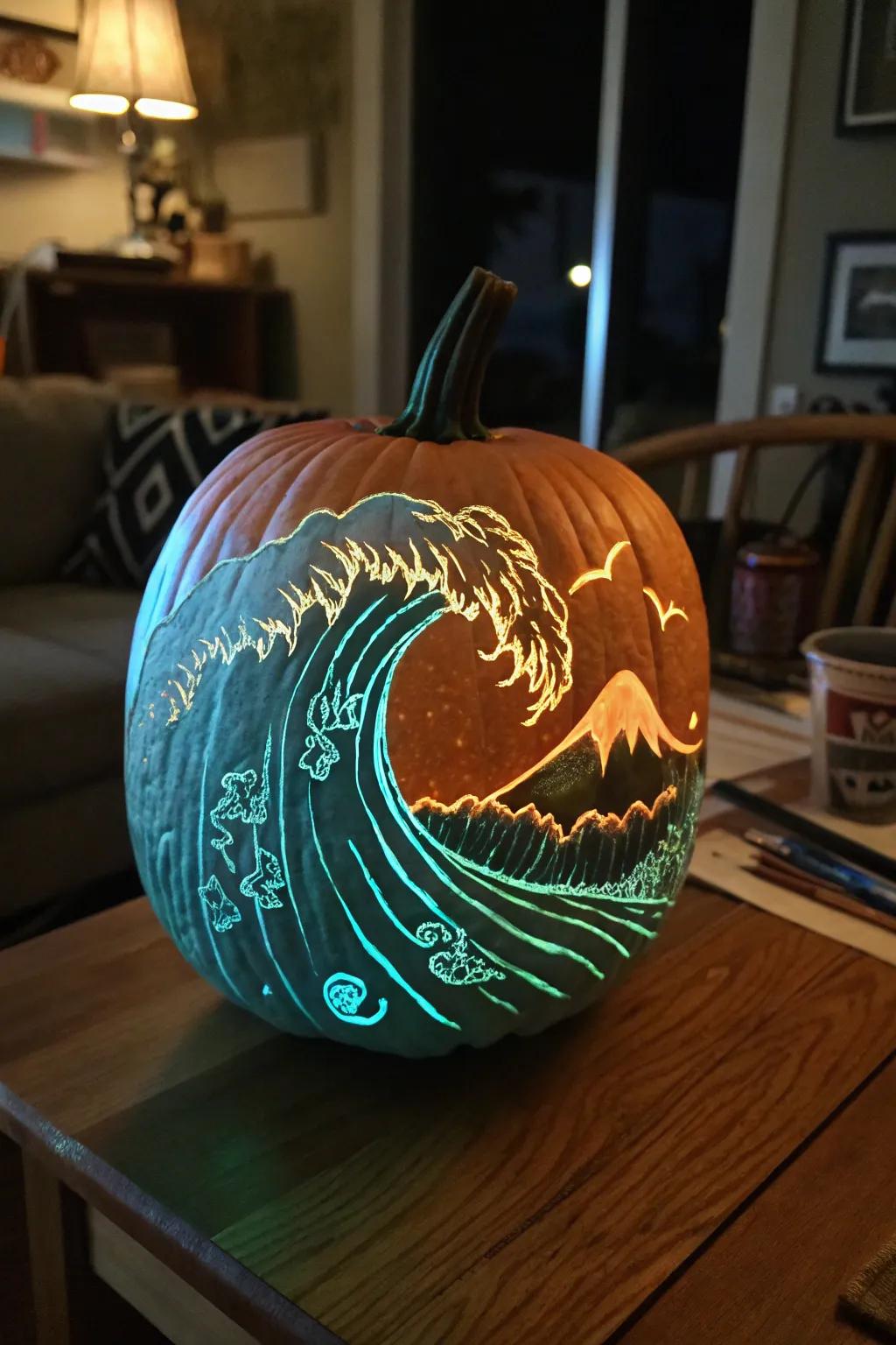 Glowing waves add a magical nighttime feature to your pumpkin.