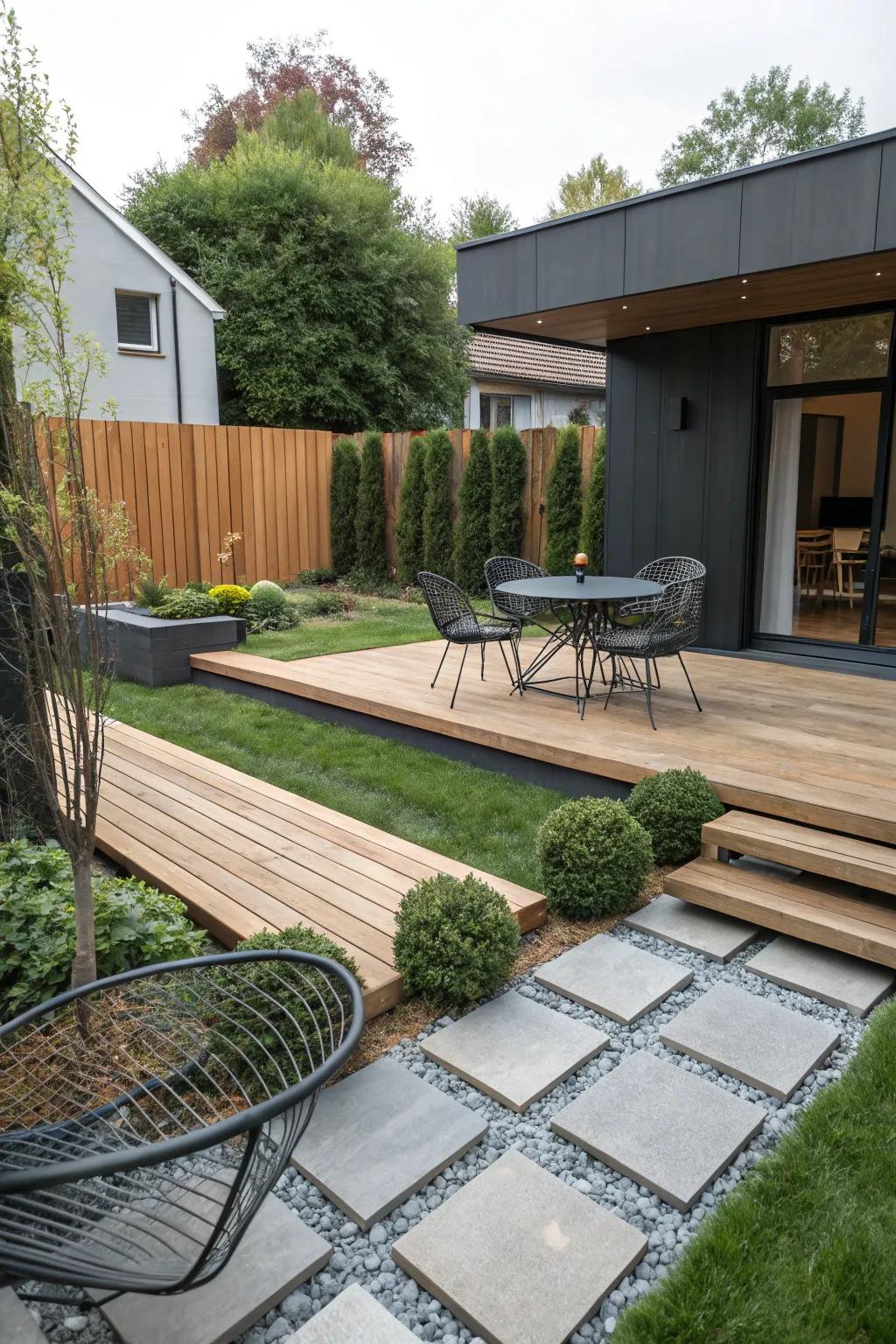 Blend substances for a textured and layered backyard design.