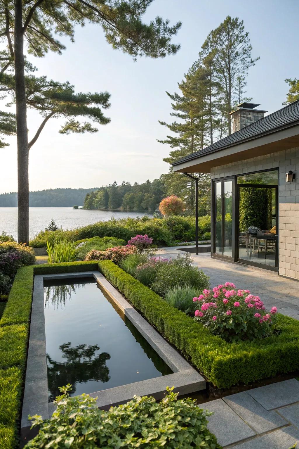 A reflection pool adds tranquility to your outdoor space.