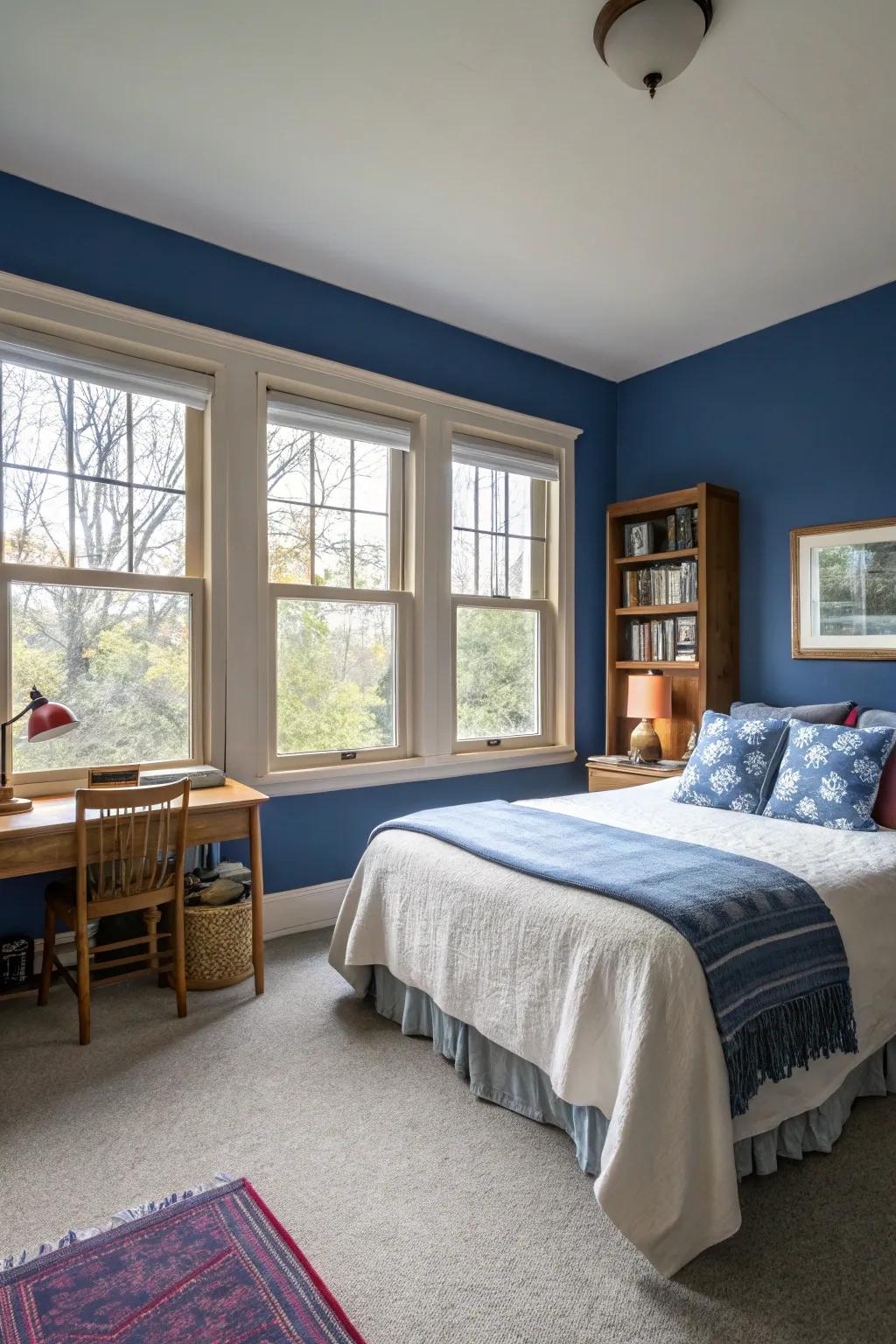 Natural illumination enriches the depth and mood of the royal blue theme.