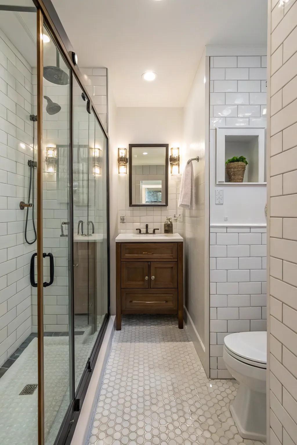Walk-in showers impart an open and luxurious ambiance in small bathrooms.