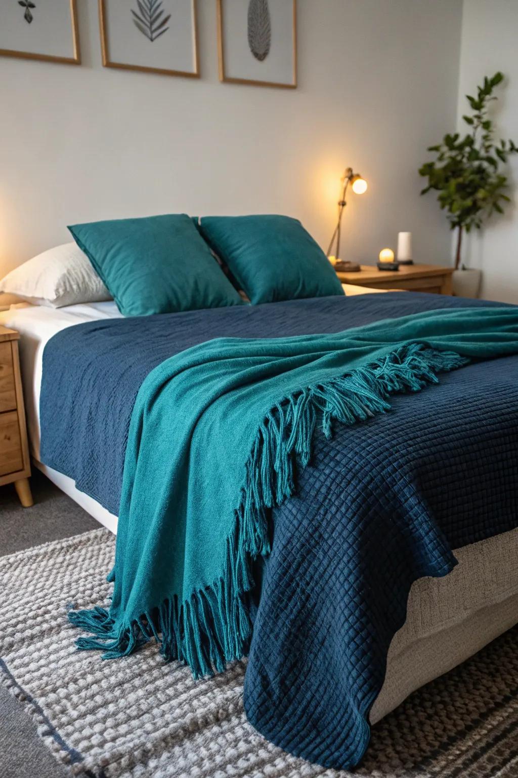 Aqua throws are ideal for layering because they add warmth and color.