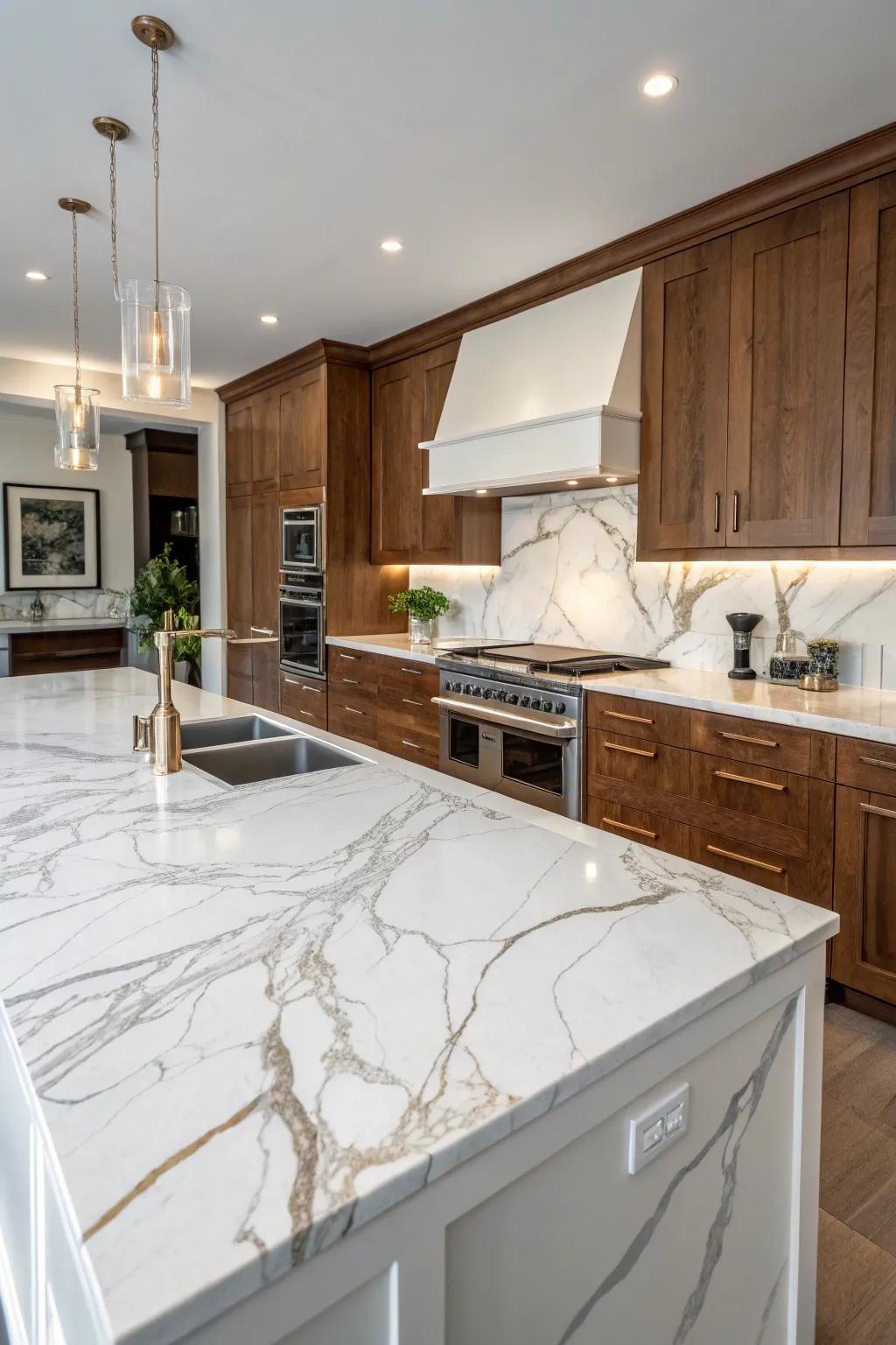 The use of natural stone imparts a luxurious and organic element to the kitchen.