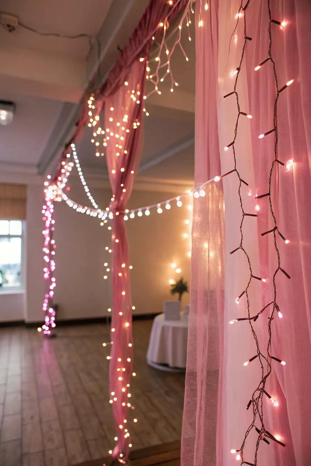 Quirky rosy fairy lights enhance the festive atmosphere.