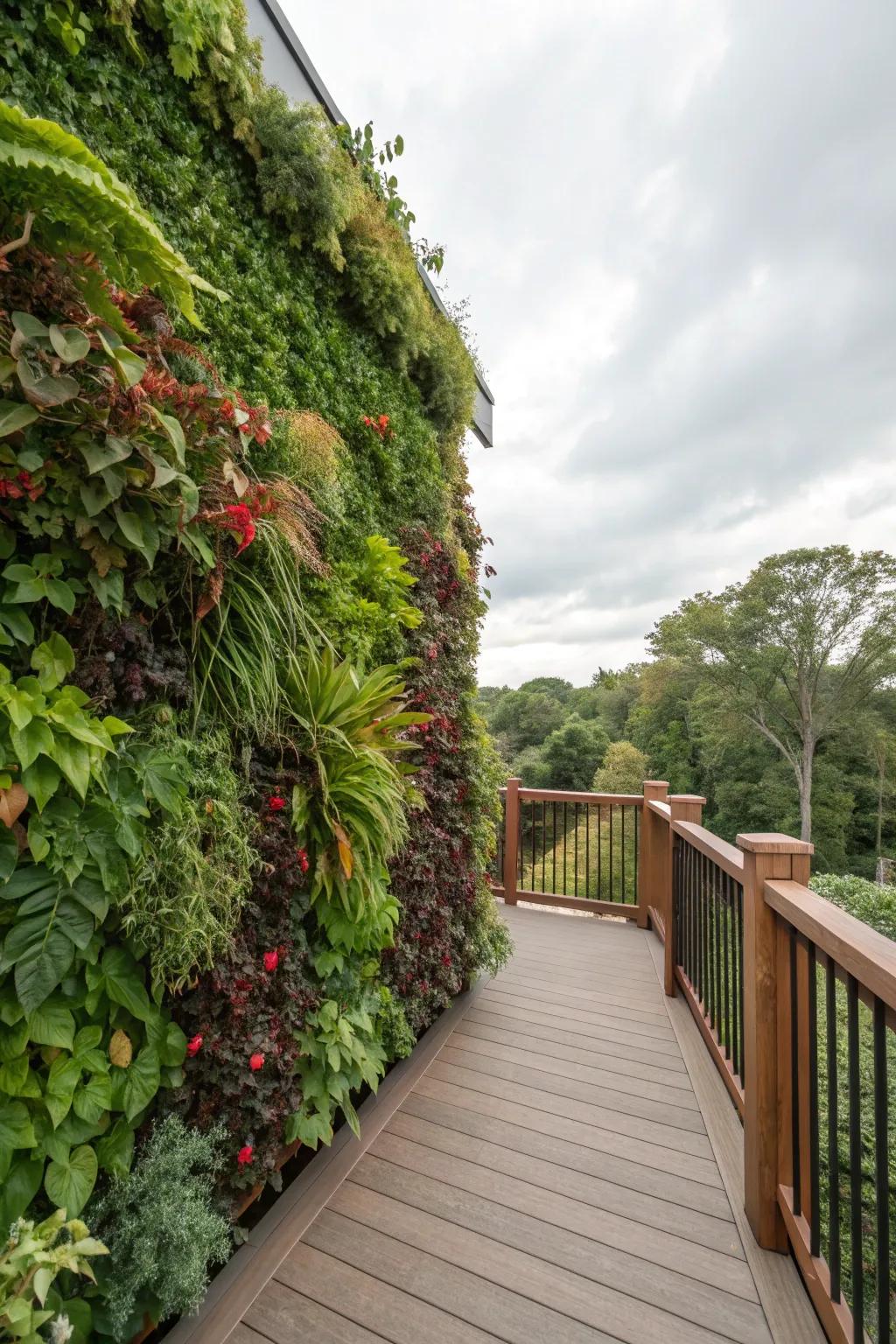 A dense living wall offers an impressive solitude solution on a deck.
