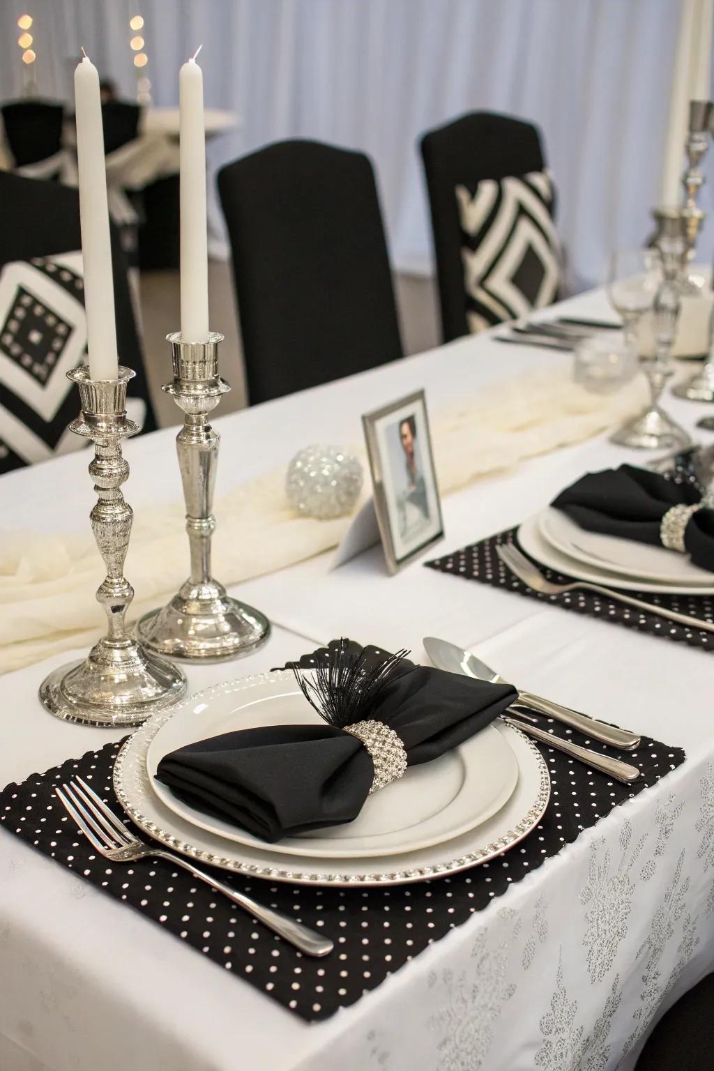 A classic black and white color scheme offers timeless elegance.