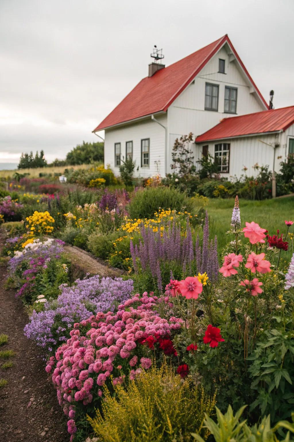 A sentimental cottage garden overflowing with color and vitality.