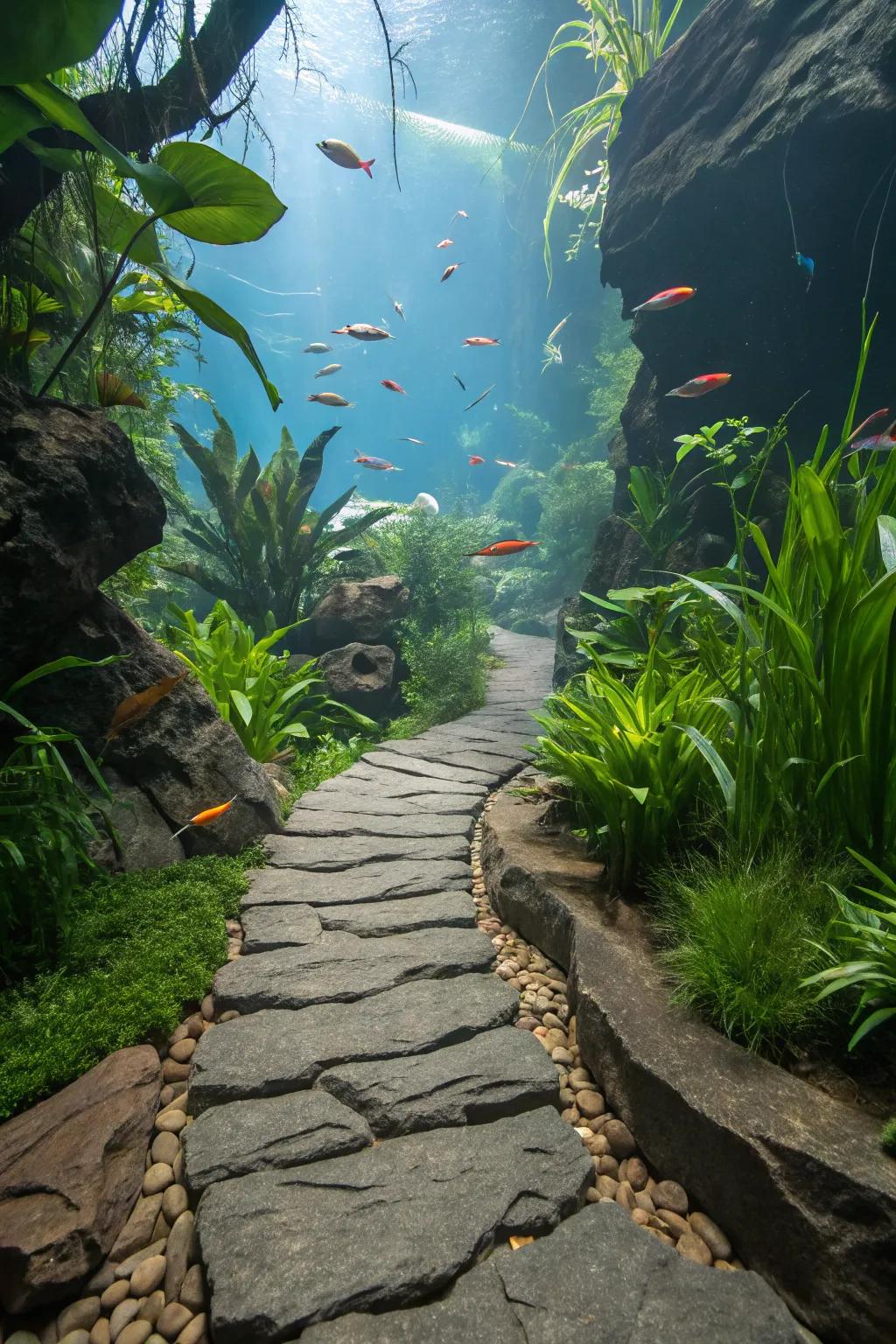 A rustic slate pathway inviting exploration.