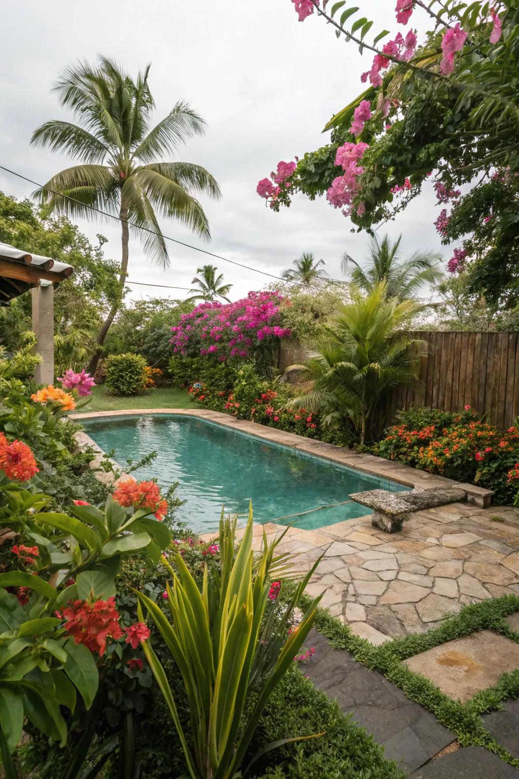 Tropical oasis with a refreshing mini pool.