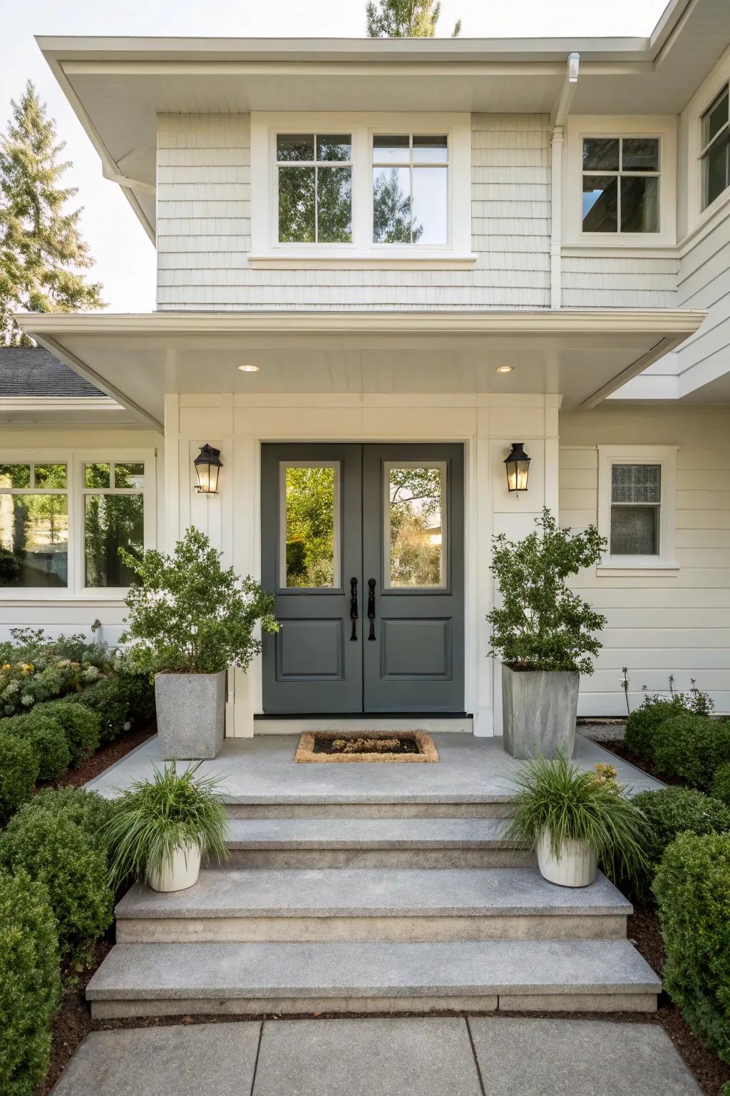 Symmetrical designs fashion a harmonious and balanced entrance.
