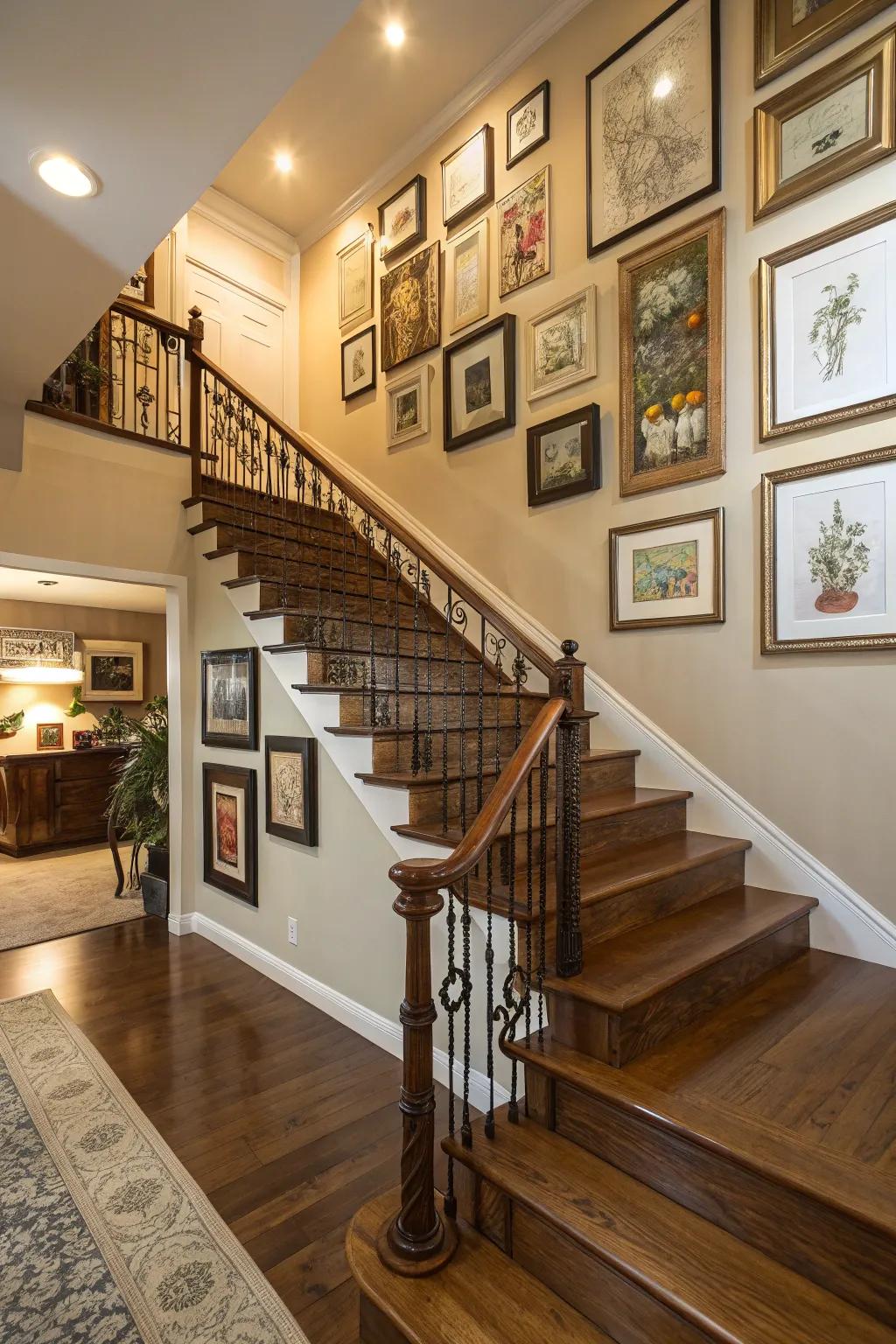 With a gallery wall, you can infuse your stairway with personal flair and make it a point of visual interest.