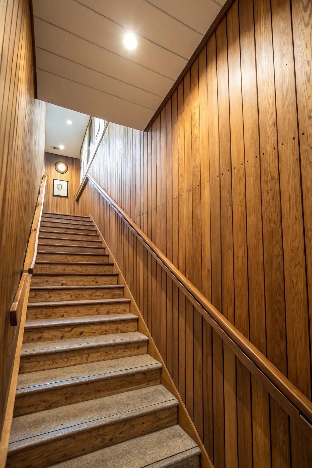 Wood panelling adds texture and interest.