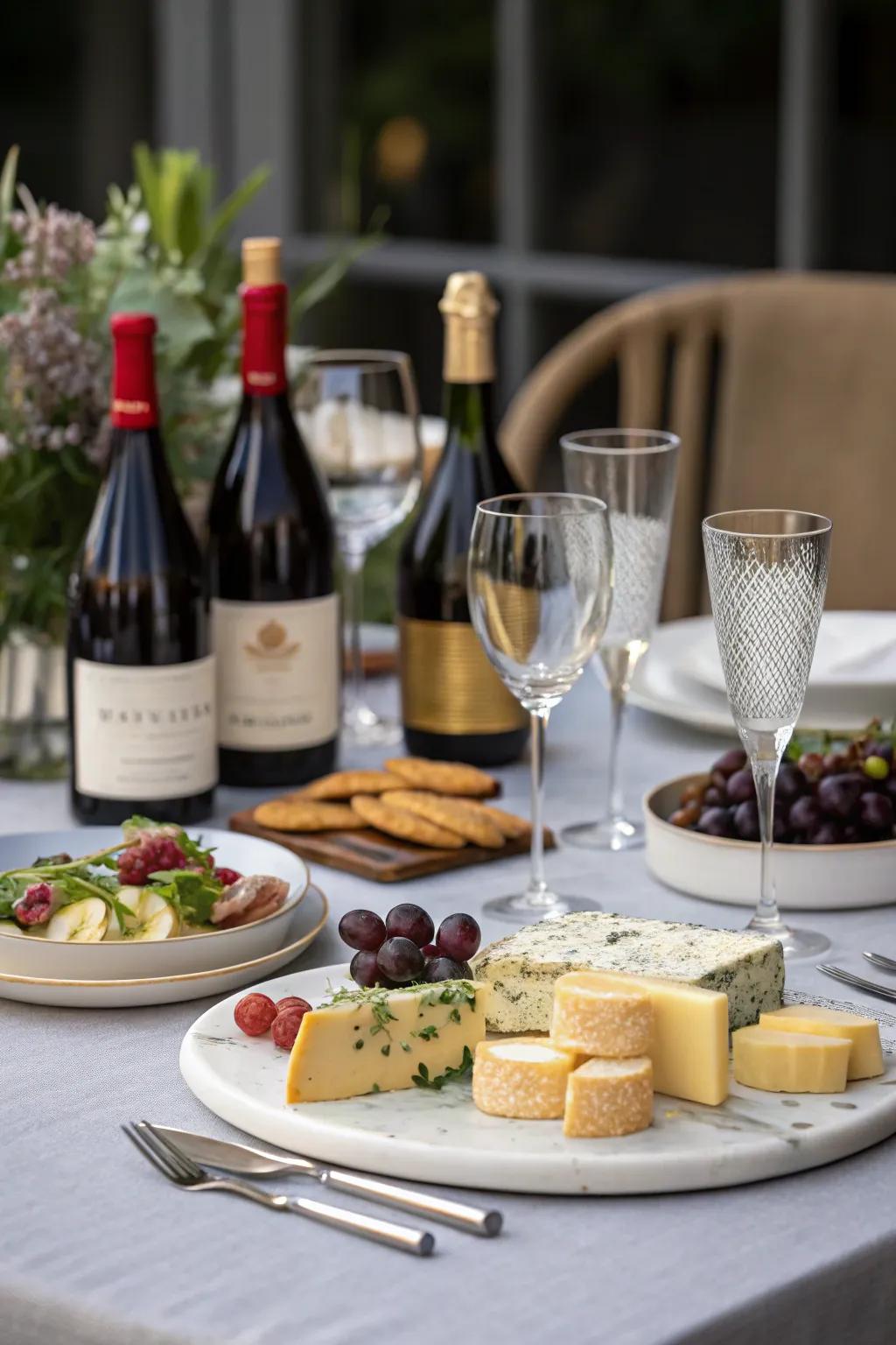 Indulge in a sophisticated wine and cheese night at home.