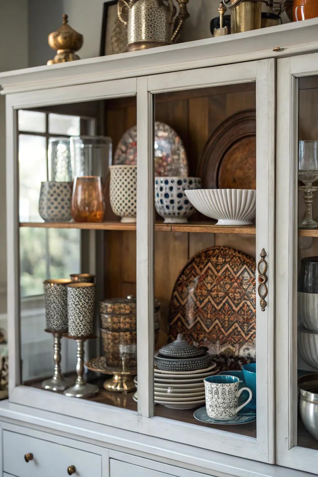 Mixing textures such as glass, metal, and timber appends depth.