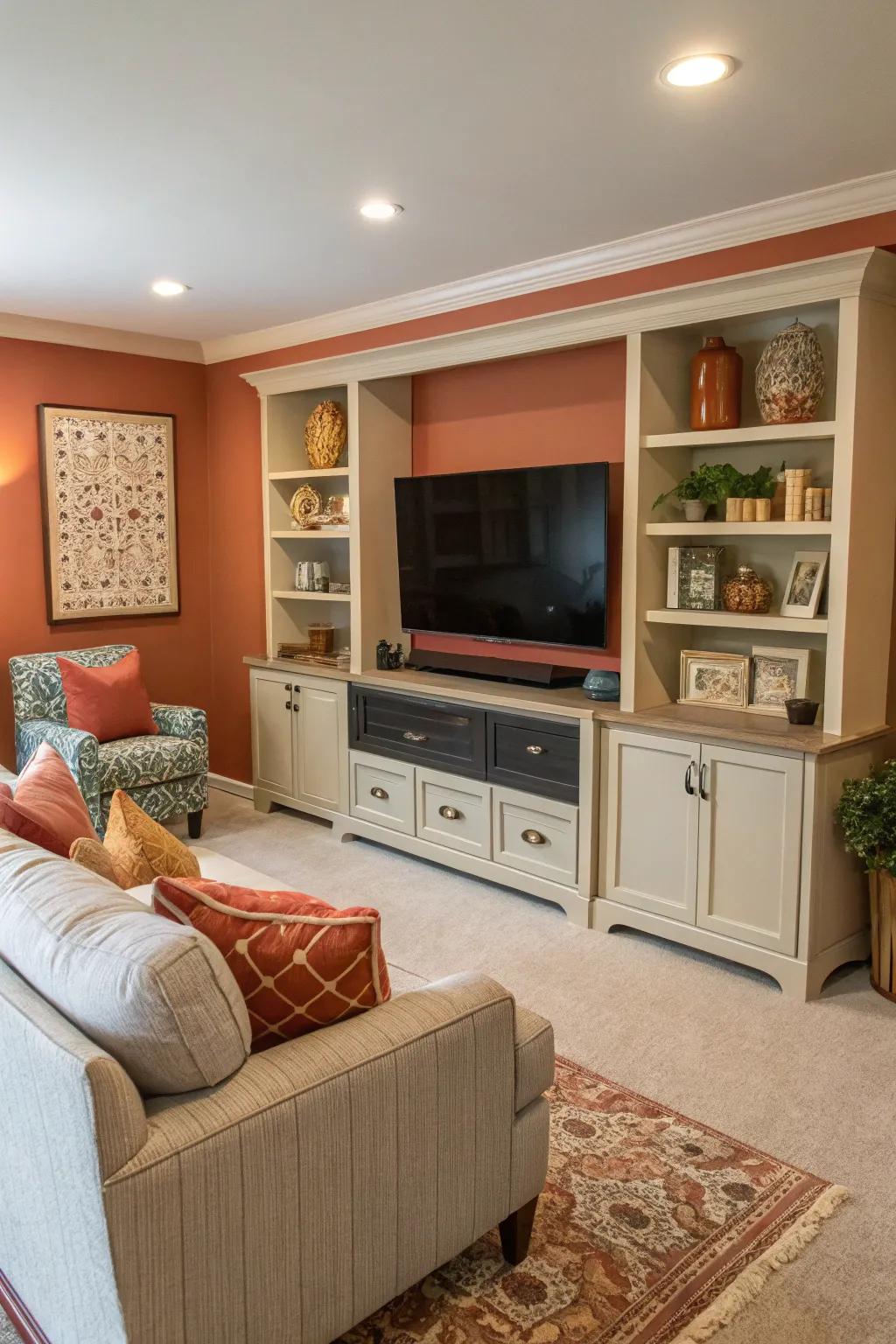 A harmonious lounge featuring a cohesive color scheme.
